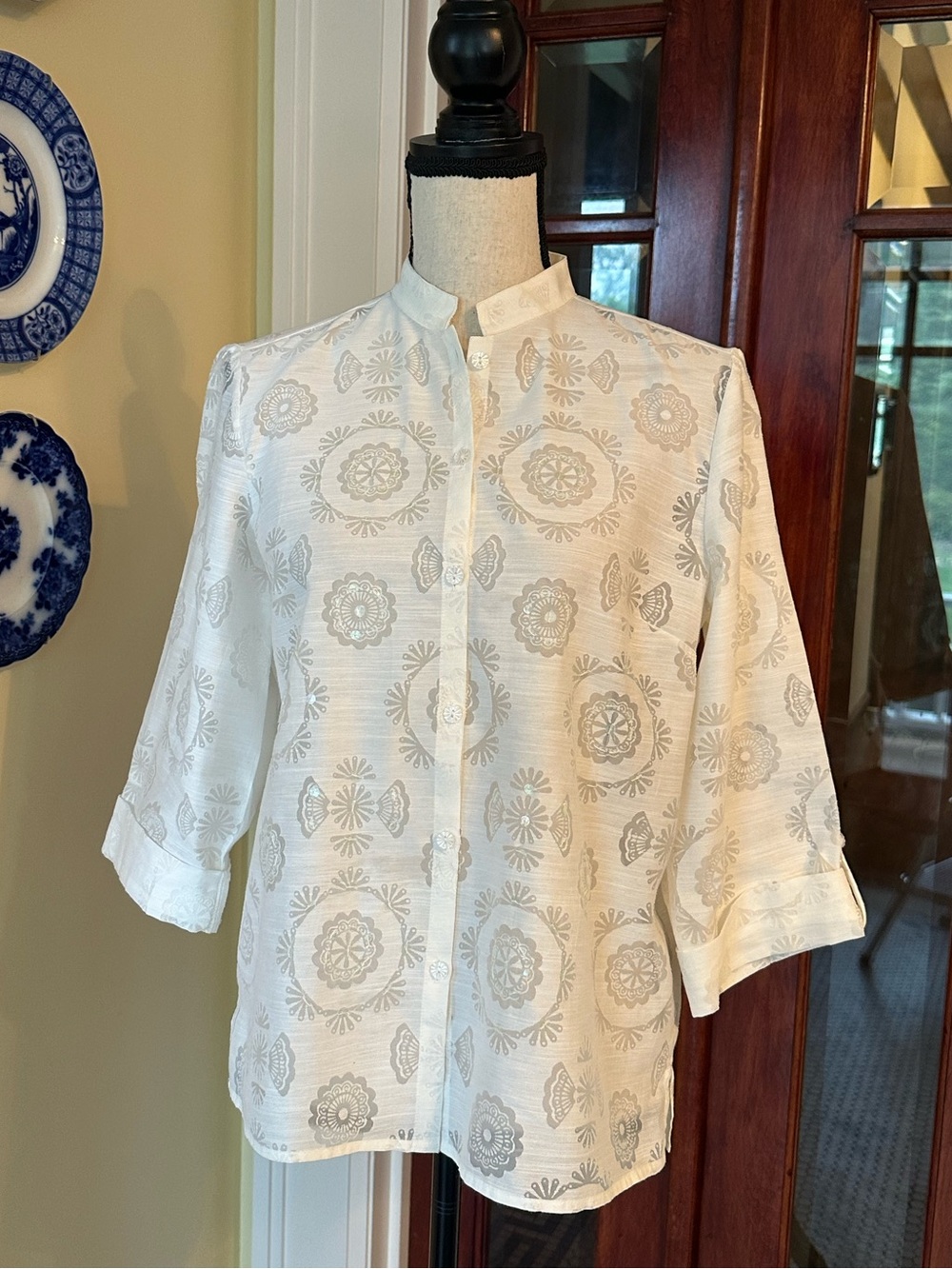 JH Collectibles | White Sheer Embroidered Sequin Blouse, Size M